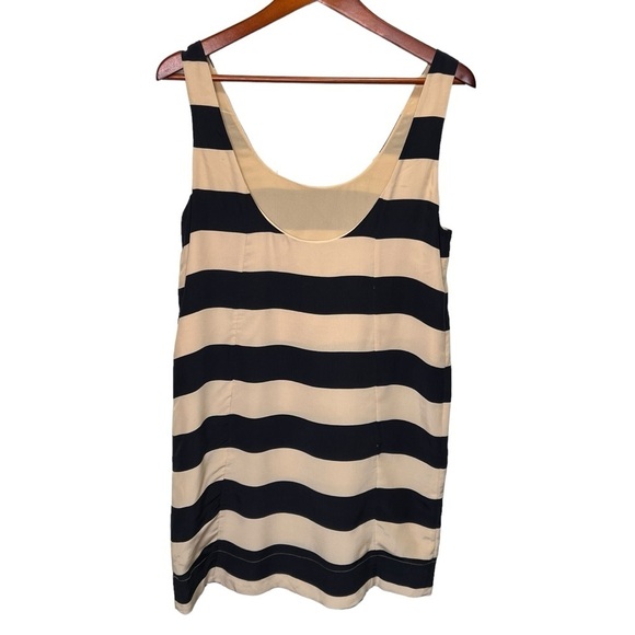 Joie Black & Tan Striped Scoop Neck Tunic Sleeveless Silk Blouse - Picture 2 of 11